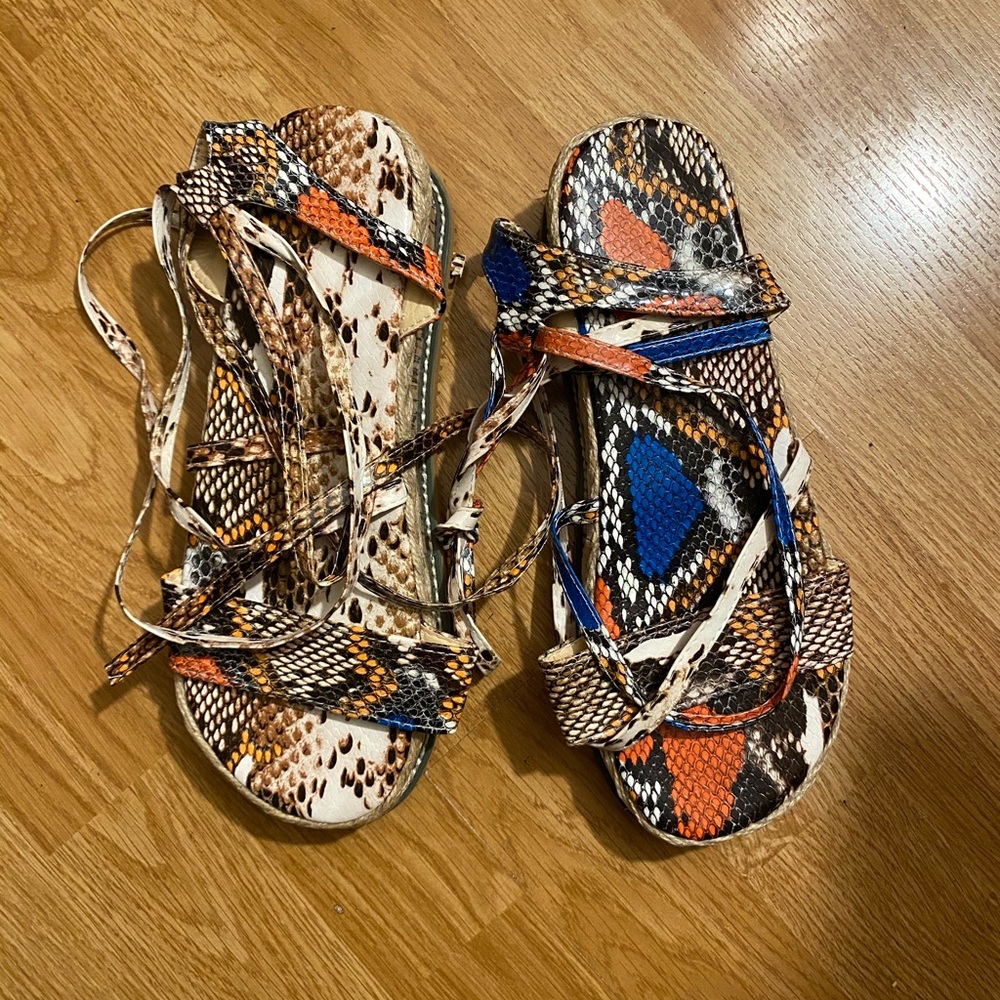 Faux snake skin lace up sandals